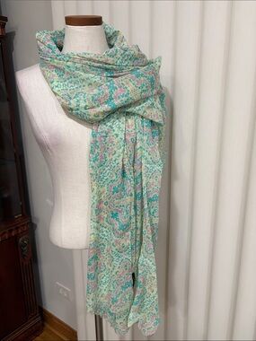 Gerry Weber Mint Green patterned 100% cotton Lightweight Scarf Lavender Accents